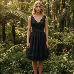 Chic Black Midi Dress with Sequin Detail